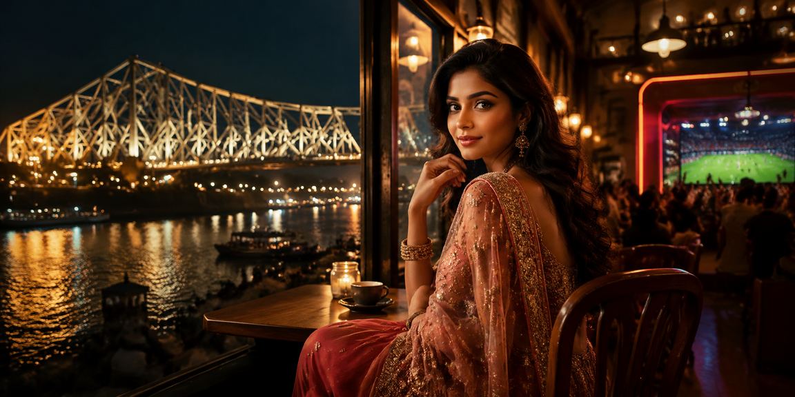 Kolkata Howrah Bridge with casino and Bollywood themed lights